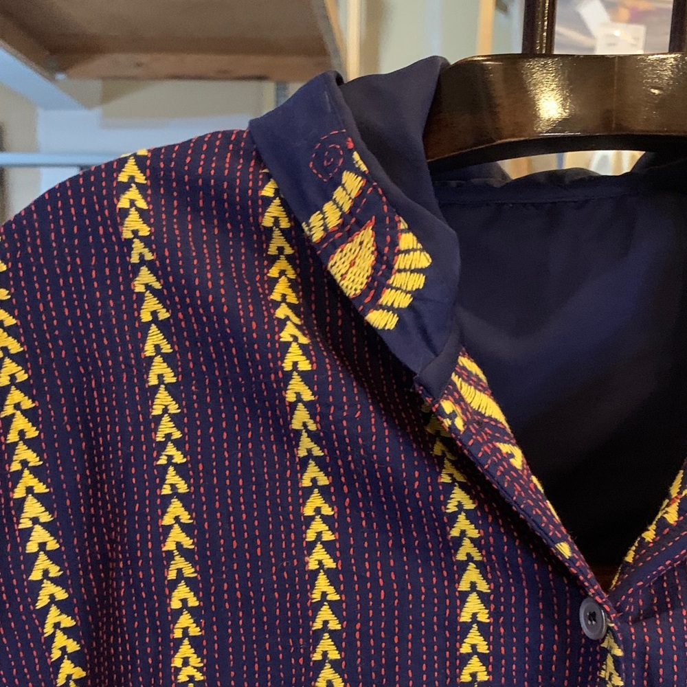 Navy, orange & Yellow Hooded Cardigan Embroidered Jacket - Picture 3 of 9